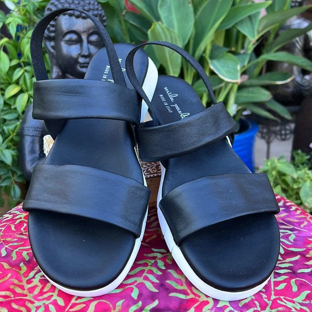 New Black Leather Strappy Slip On Cushion Sandals - Picture 15 of 15